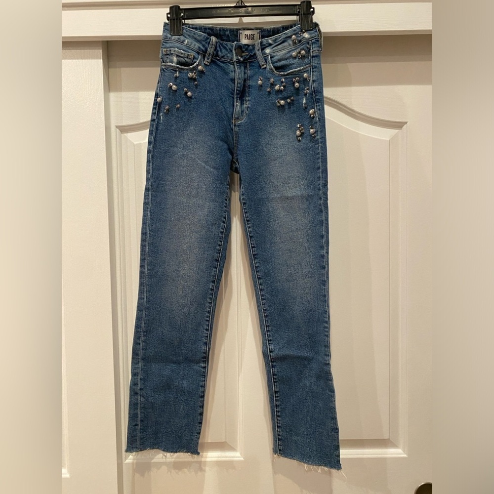 Paige Jacqueline High Waist Ankle Straight Jeans naveen Embellished size 26 - Picture 2 of 8